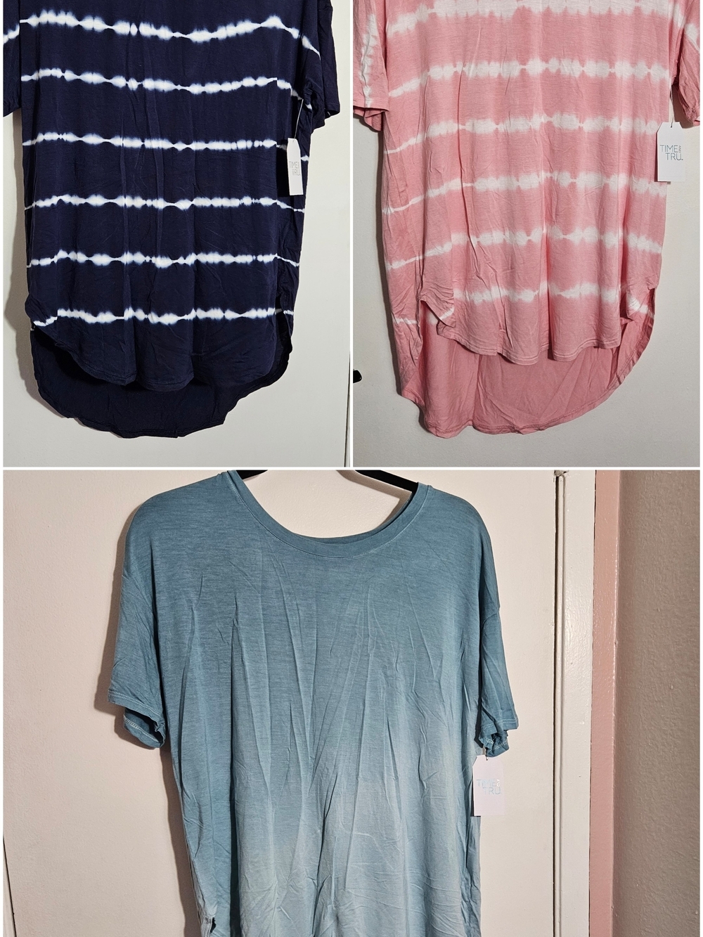 Tie-Dye Short Sleeve Tunic Top - Pink, Navy & Blue